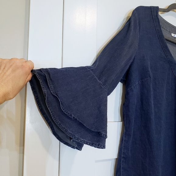 NYGARD Lyocell Chambray Denim V Neck Tunic Stretch Bell Sleeves Size Med… - Picture 5 of 11